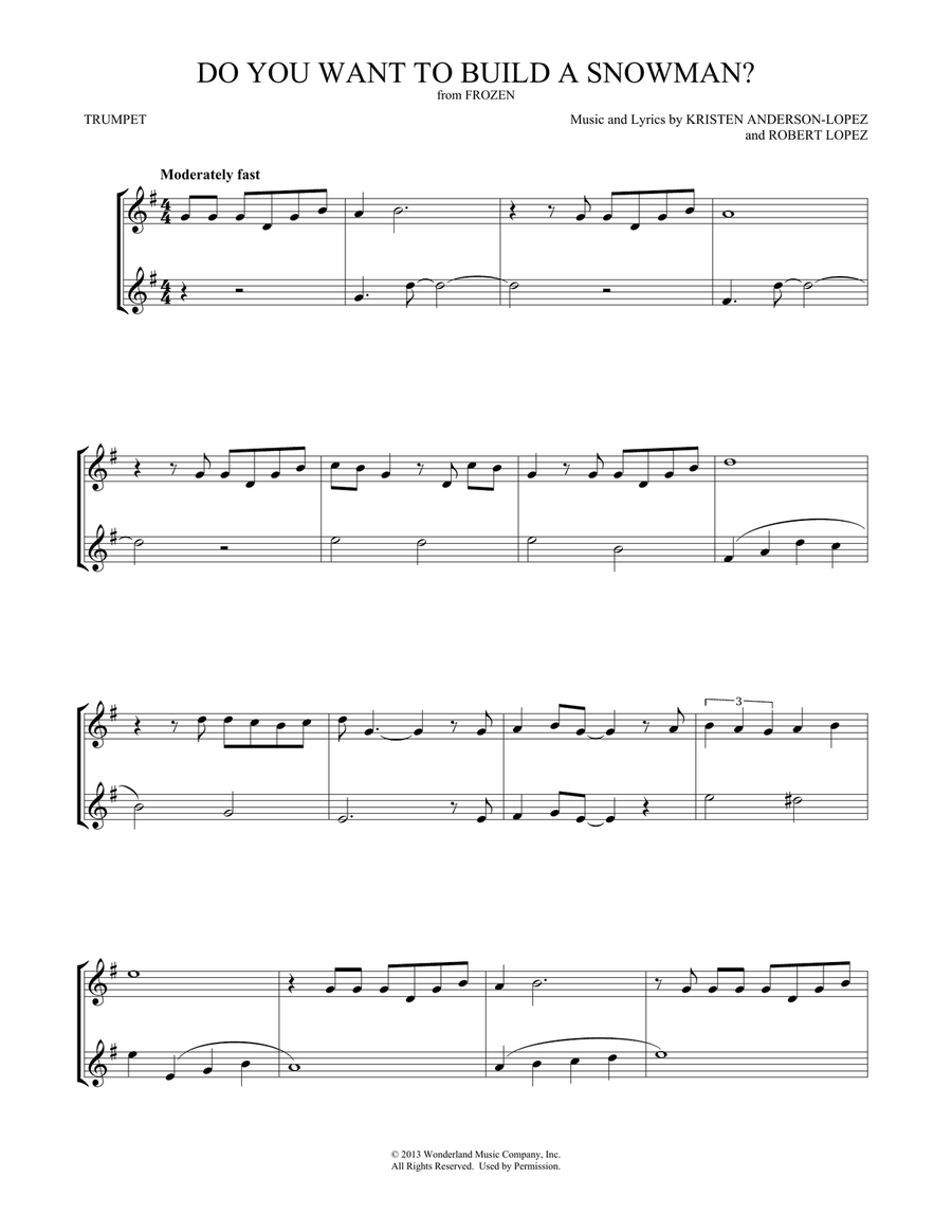 Do You Want To Build A Snowman? (from Frozen) Trumpet Duet scores gallery preview page 1