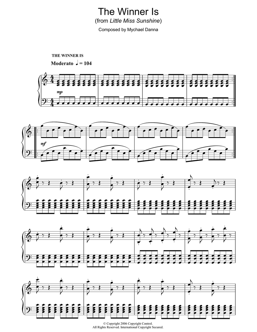 The Winner Is (from Little Miss Sunshine) Piano Solo scores gallery preview page 1
