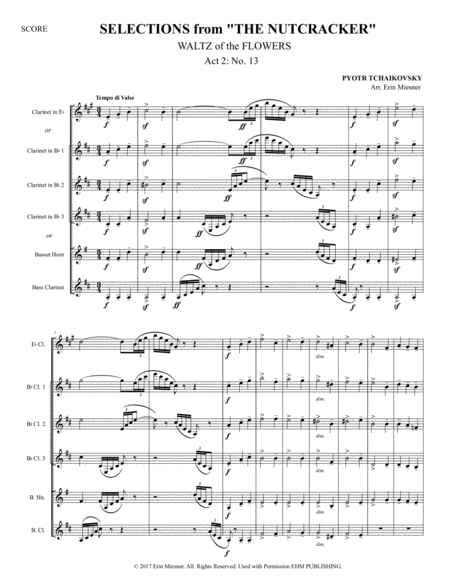 Selections from The Nutcracker: Waltz of the Flowers for Clarinet Quartet