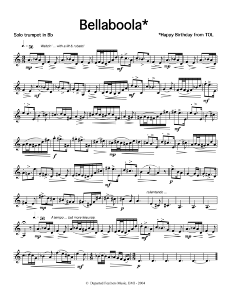Bellaboola (2004) for solo trumpet Trumpet Solo scores gallery preview page 1