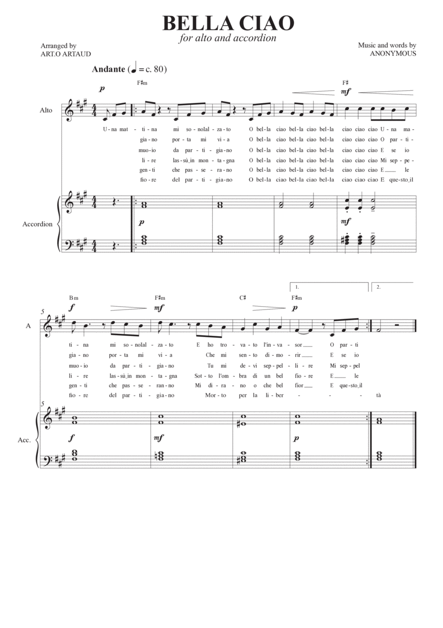 Bella Ciao Alto Voice scores gallery preview page 1