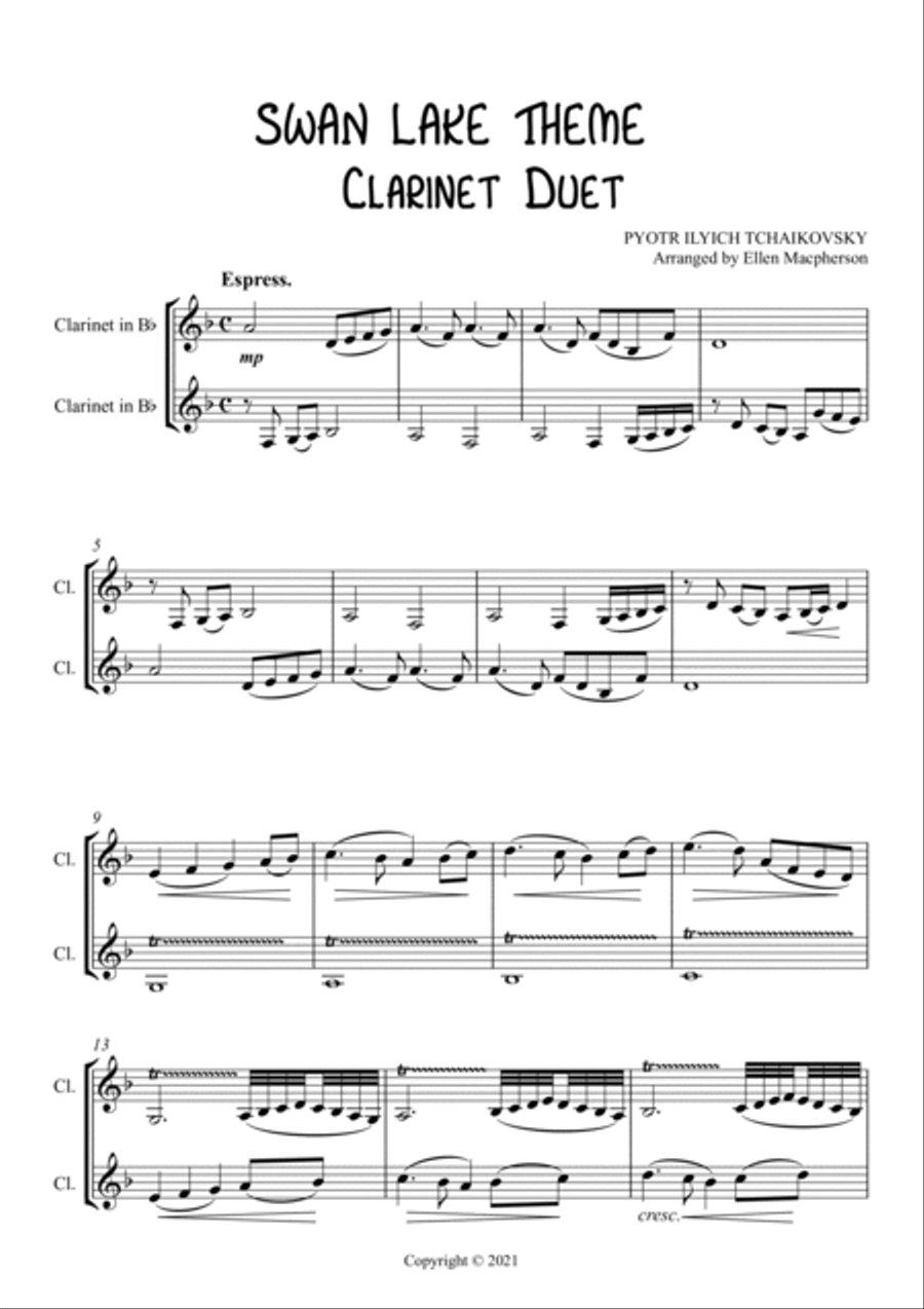 TCHAIKOVSKY SWAN LAKE THEME CLARINET DUET by Peter Ilyich