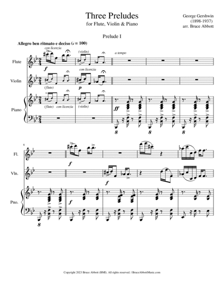 Three Preludes (arr. for Flute, Violin & Piano) image number null