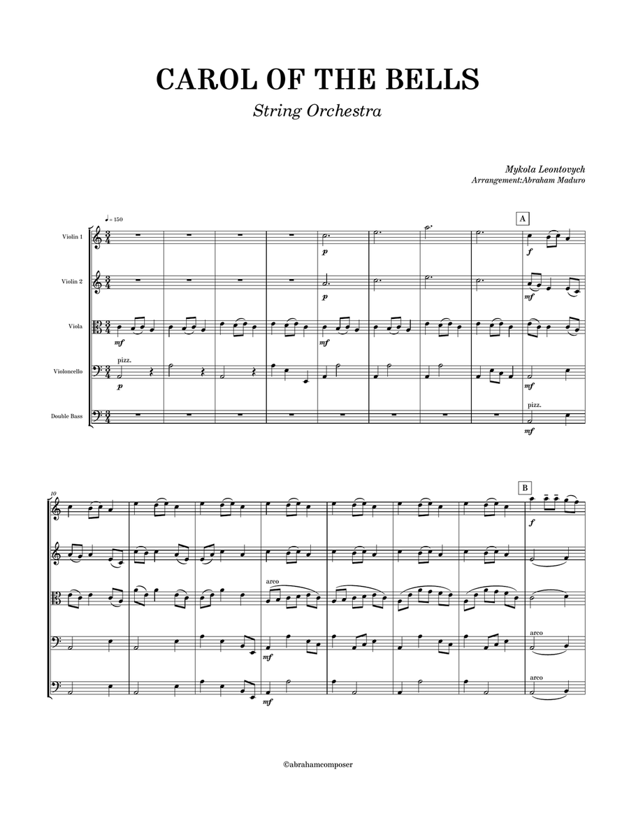 Carol of The Bells String Orchestra-Quintet String Orchestra scores gallery preview page 2