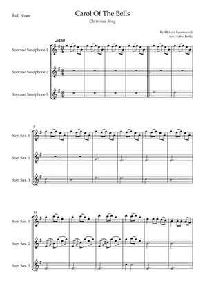 Carol Of The Bells (Christmas Song) for Soprano Saxophone Trio (D Minor)