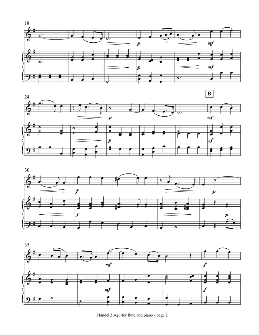 Handel: Largo (from Xerxes) for flute and piano Flute scores gallery preview page 3