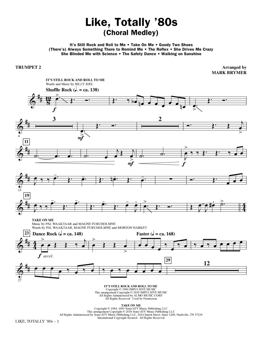 Like, Totally '80s (arr. Mark Brymer) - Trumpet 2 Choir scores gallery preview page 1