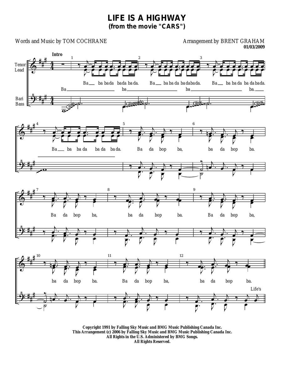 Life Is A Highway SSAA scores gallery preview page 1
