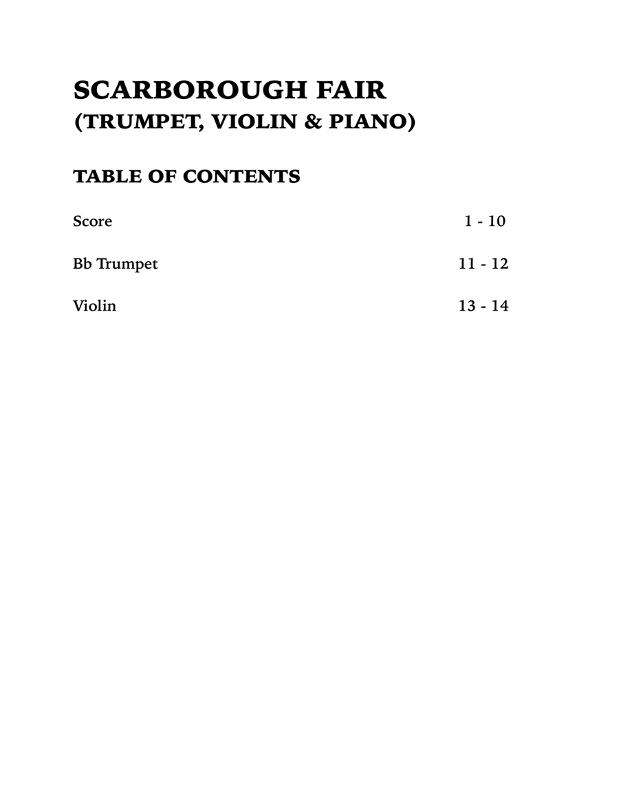 Scarborough Fair (Trio for Trumpet, Violin and Piano) Small Ensemble scores gallery preview page 4