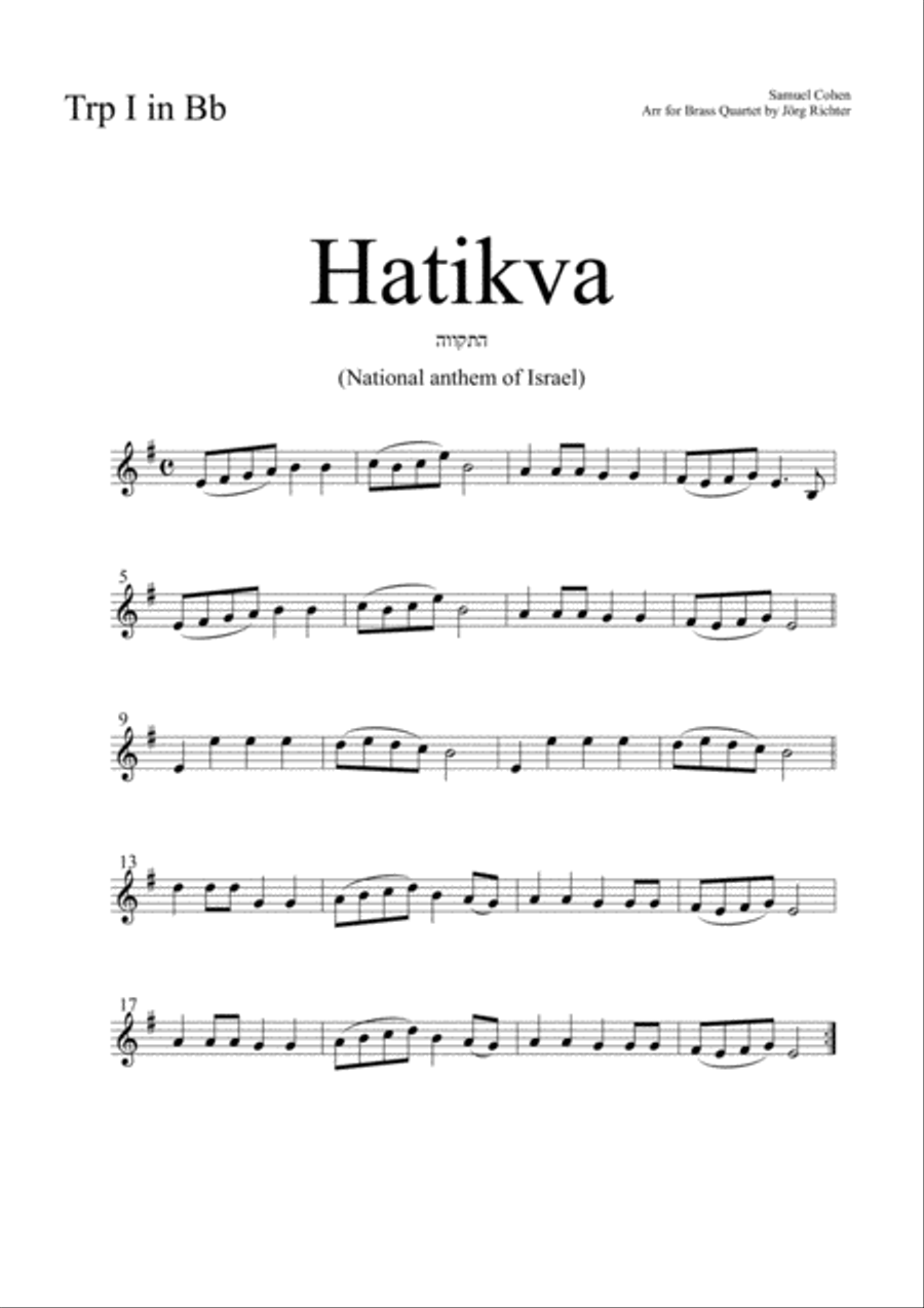 Hatikva (National Anthem of Israel) for Brass Quartet Brass Quartet scores gallery preview page 4