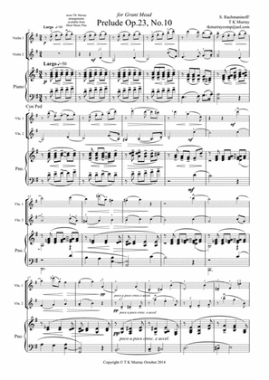 Book cover for Rachmaninoff - Prelude Op23 No10 - 2 Violins Violin Duo Violin Group