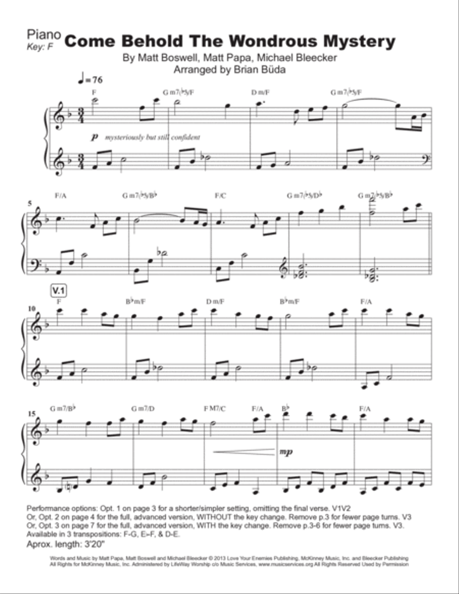 Come Behold The Wondrous Mystery Piano Solo scores gallery preview page 2