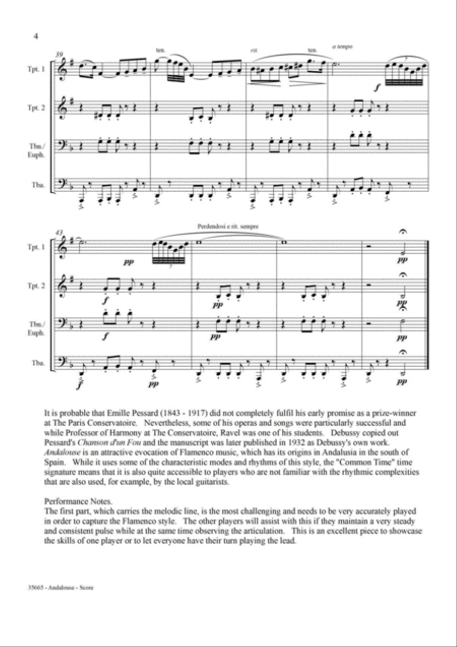 ANDALOUSE – BRASS QUARTET Brass Quartet scores gallery preview page 5