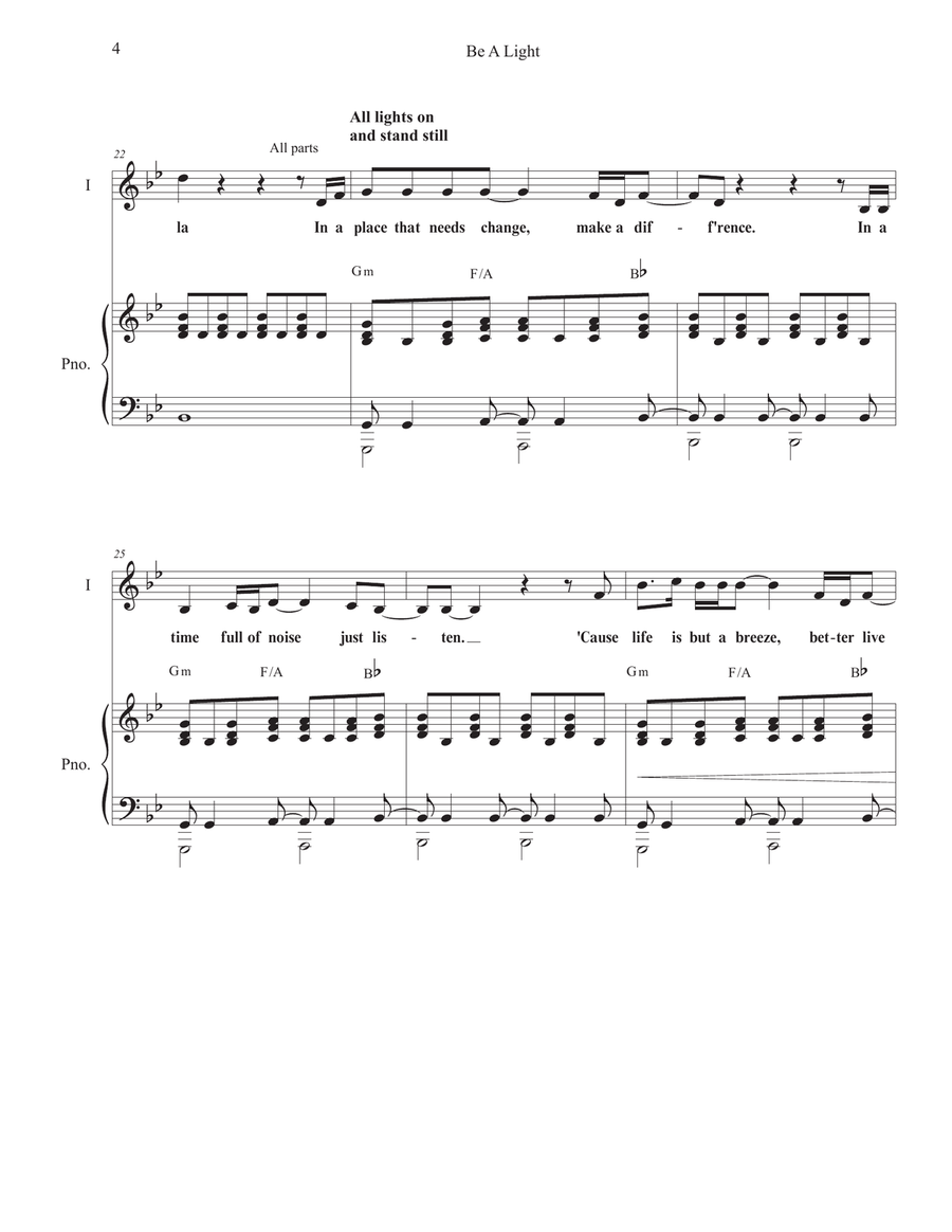 Be A Light Unison Choir scores gallery preview page 4