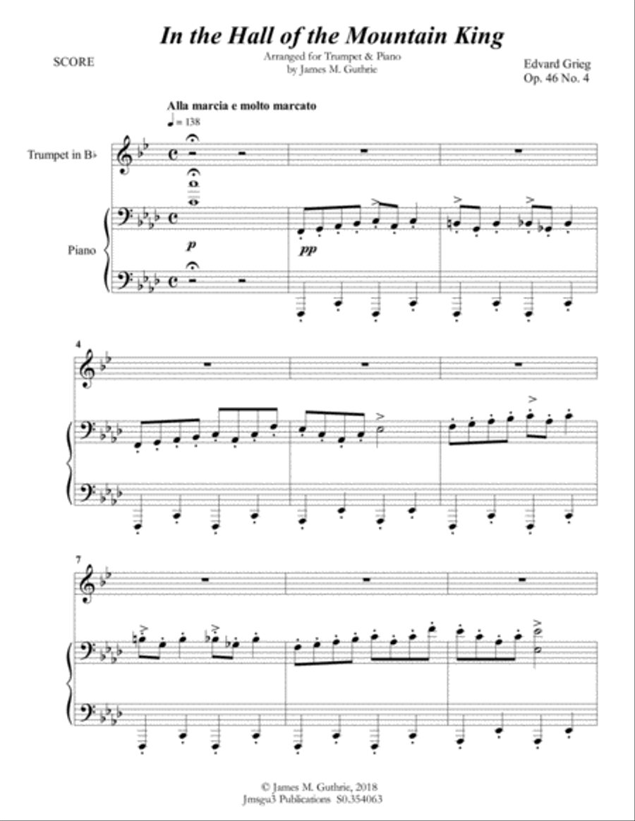 Grieg: Hall of the Mountain King from Peer Gynt Suite for Trumpet & Piano B-Flat Trumpet scores gallery preview page 2