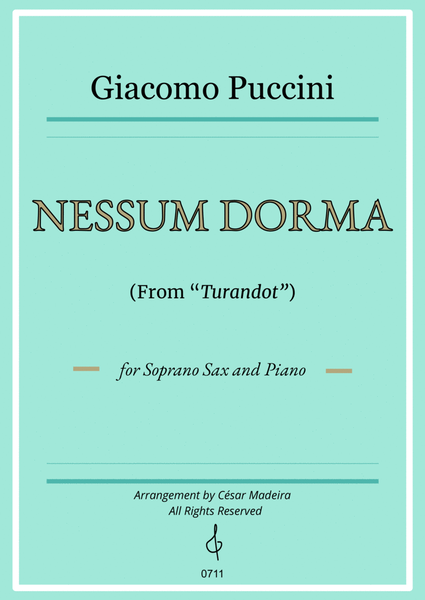 Nessun Dorma by Puccini - Soprano Sax and Piano (Individual Parts) image number null