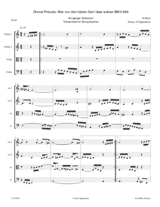 Bach: "Wer nur den lieben Gott lässt walten" BWV 690 for String Quartet