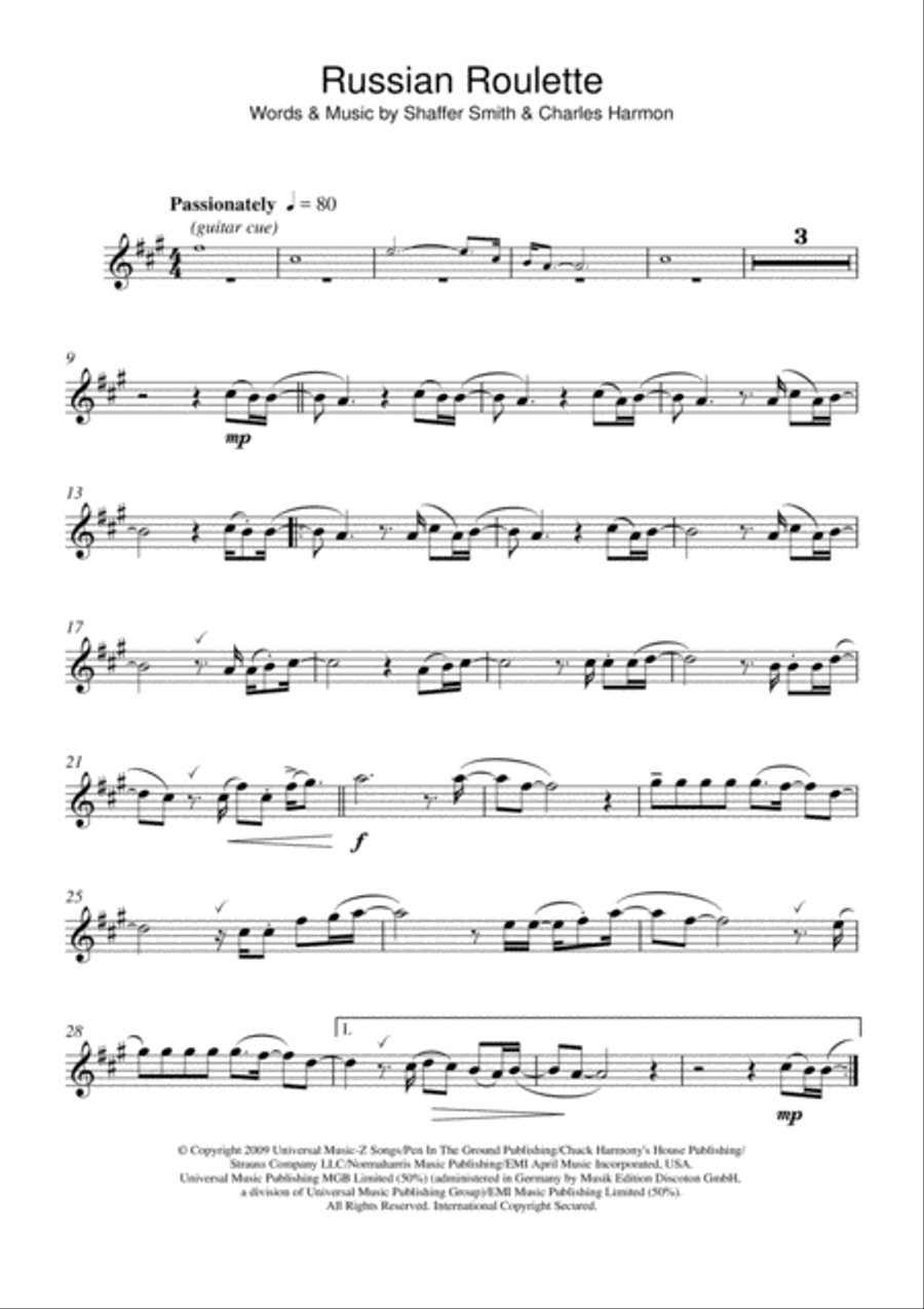 Russian Roulette Flute Solo scores gallery preview page 1