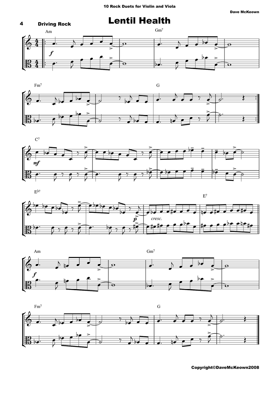 10 Rock Duets for Violin and Viola String Duet scores gallery preview page 4