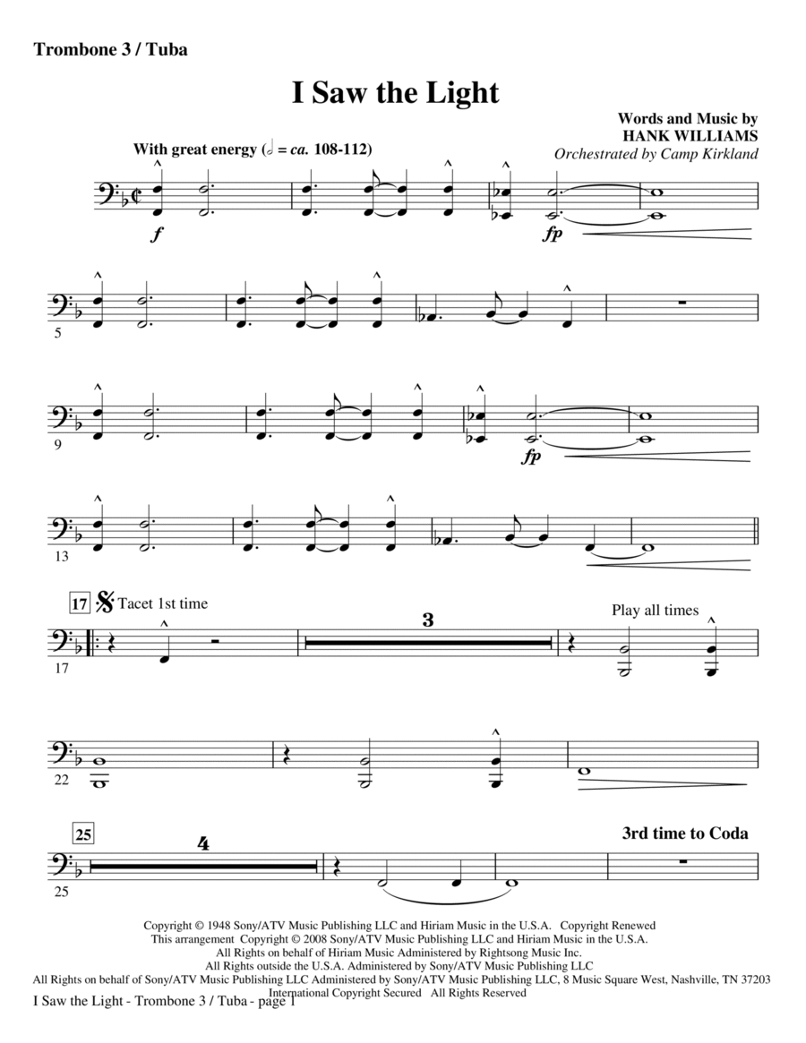 I Saw The Light - Trombone 3/Tuba Choir scores gallery preview page 1