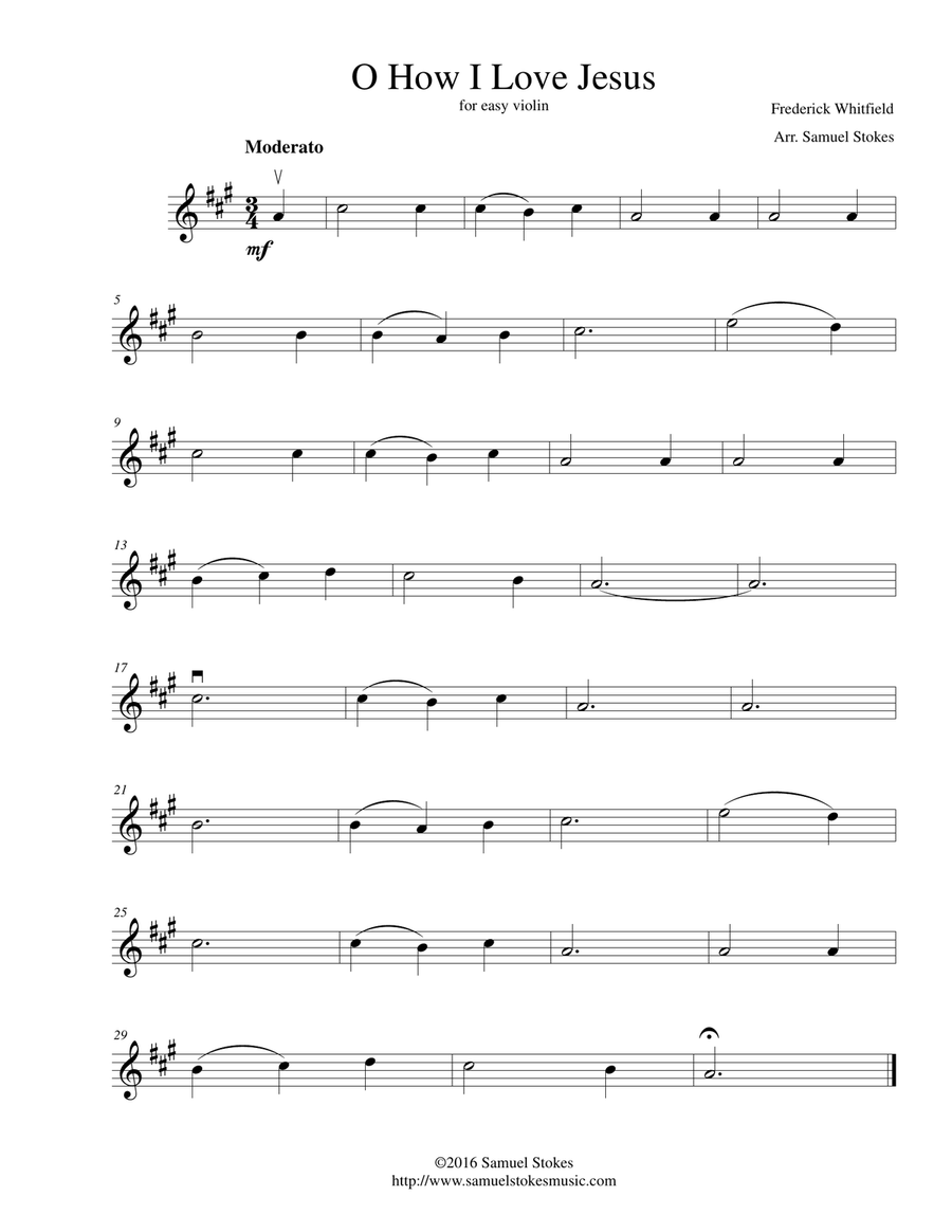 O How I Love Jesus - for easy violin Violin Solo scores gallery preview page 1