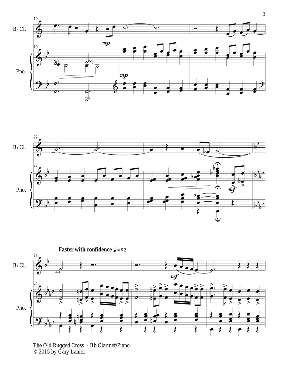 THE OLD RUGGED CROSS (Duet – Bb Clarinet and Piano/Score and Parts) Woodwind Duet scores gallery preview page 4