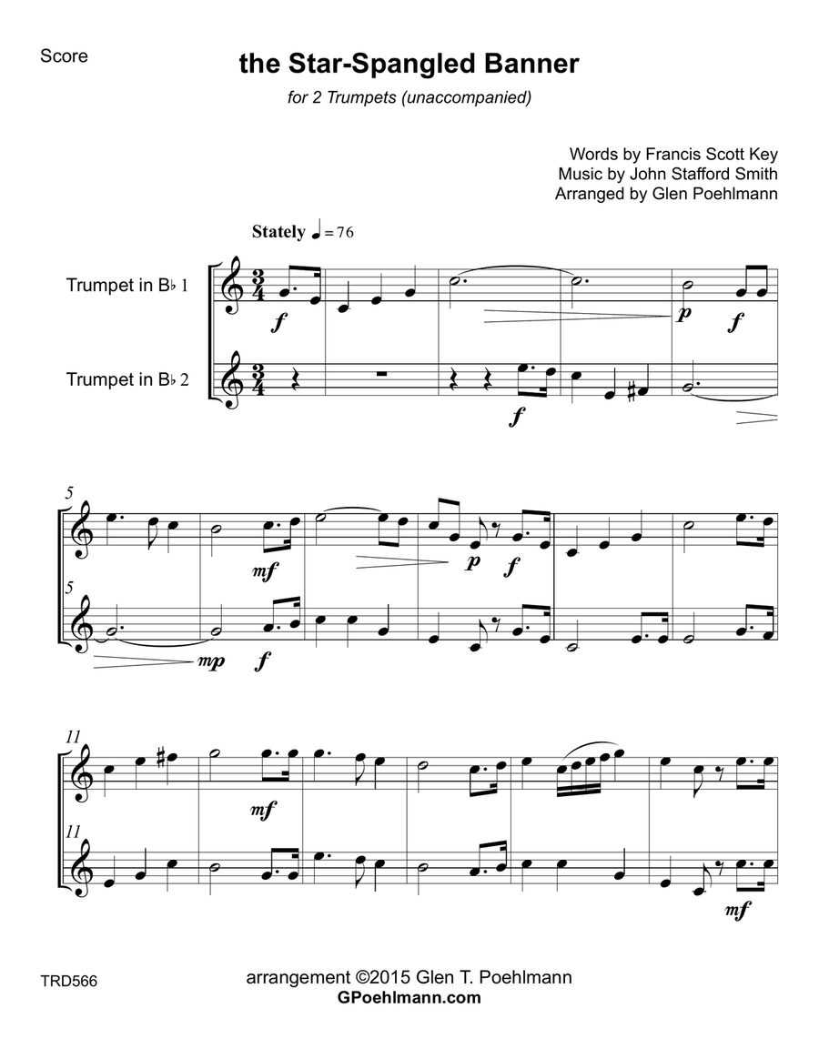 THE STAR-SPANGLED BANNER - TRUMPET DUET (unaccompanied) Trumpet Duet scores gallery preview page 1