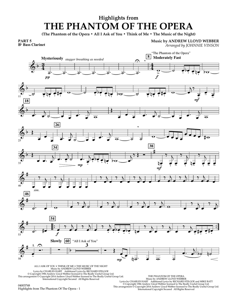Highlights from The Phantom of the Opera - Pt.5 - Bb Bass Clarinet Concert Band scores gallery preview page 1