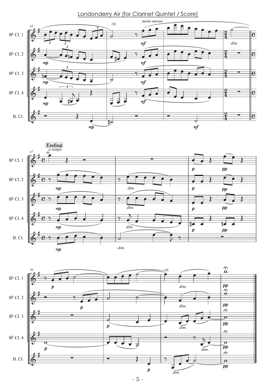 Londonderry Air (Danny Boy) [Clarinet Quintet] Clarinet Quintet scores gallery preview page 5