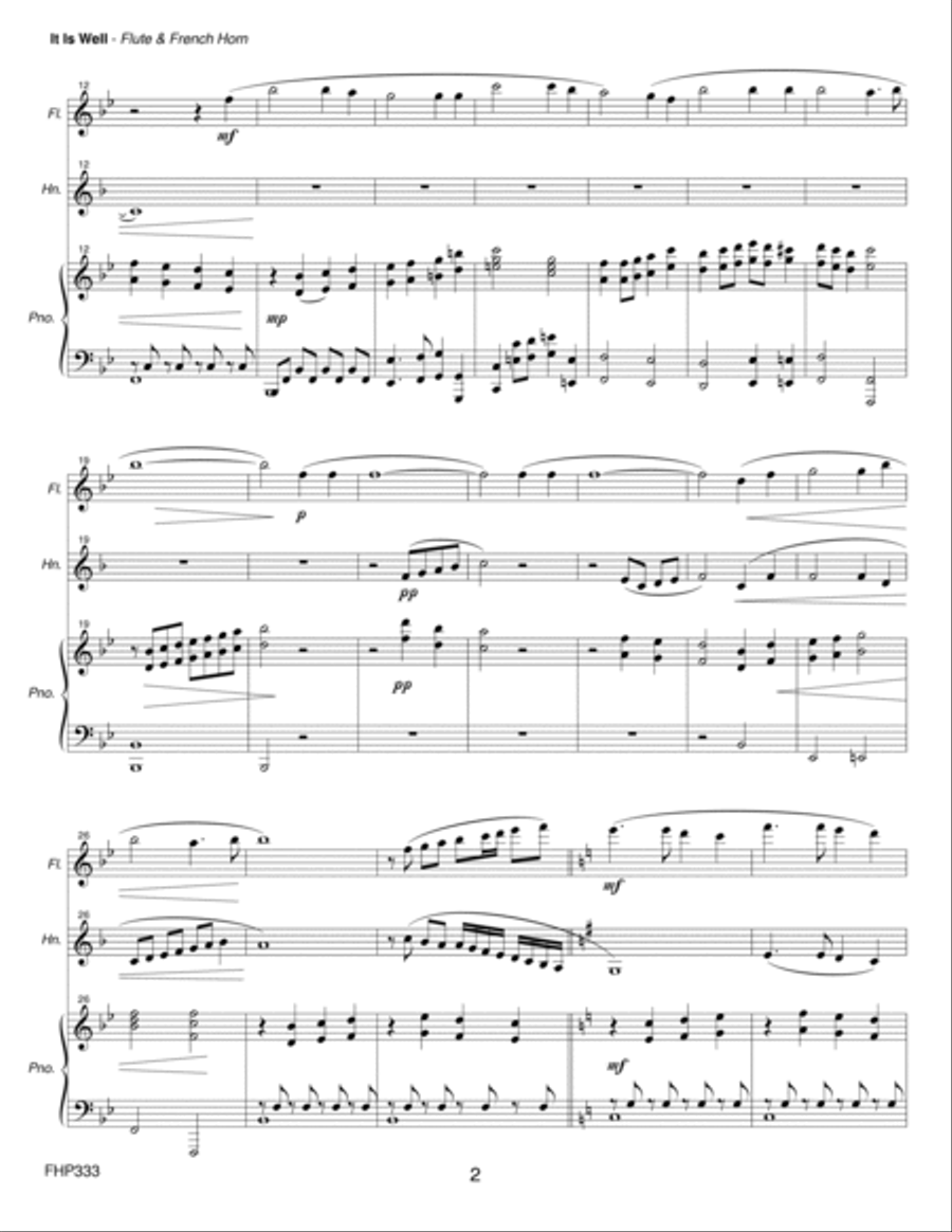 IT IS WELL WITH MY SOUL - FLUTE and HORN with Piano Accompaniment Woodwind Duet scores gallery preview page 2