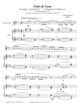 Book cover for Debussy: Claire de Lune for Baritone Sax & Piano
