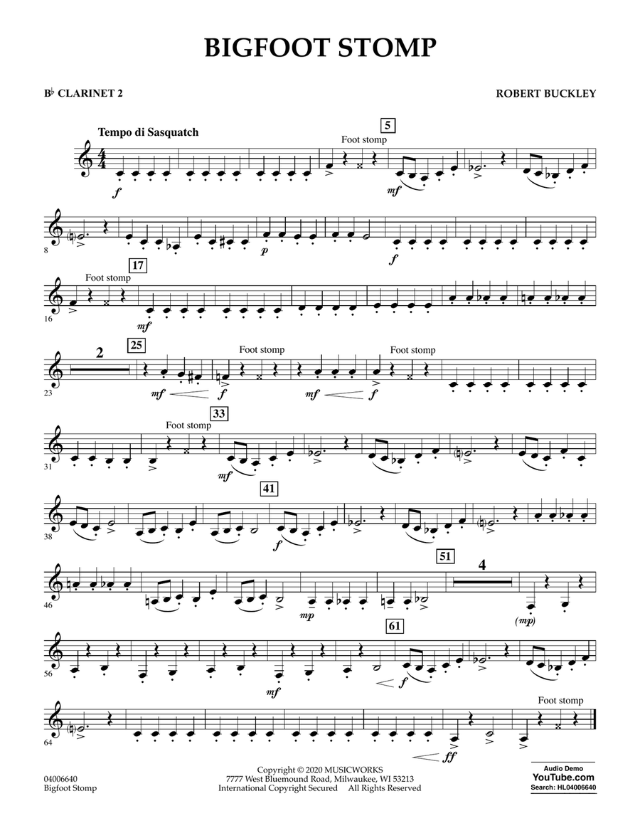 Big Foot Stomp - Bb Clarinet 2 Concert Band scores gallery preview page 1