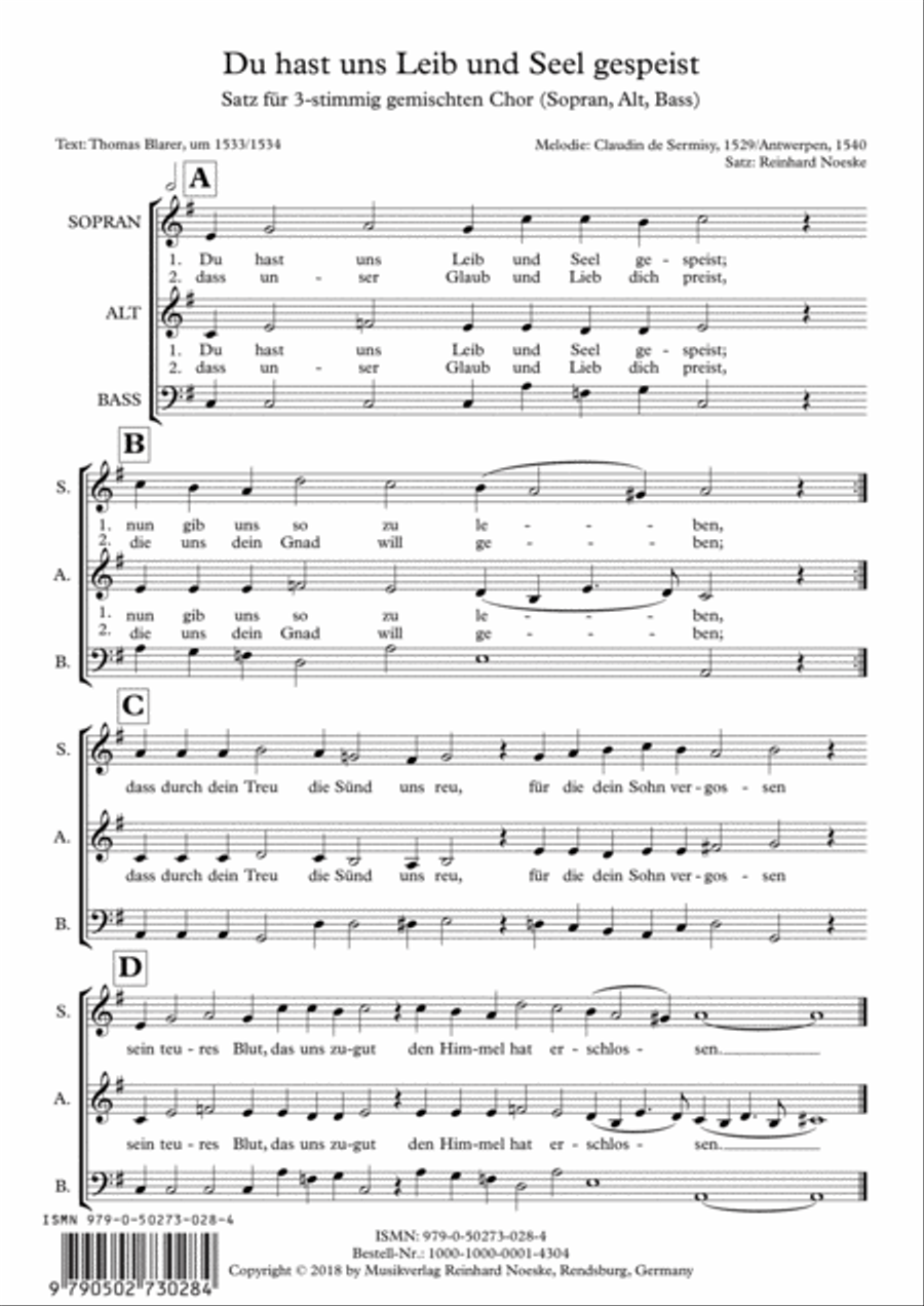 Du hast uns Leib und Seel gespeist 3-Part scores gallery preview page 1
