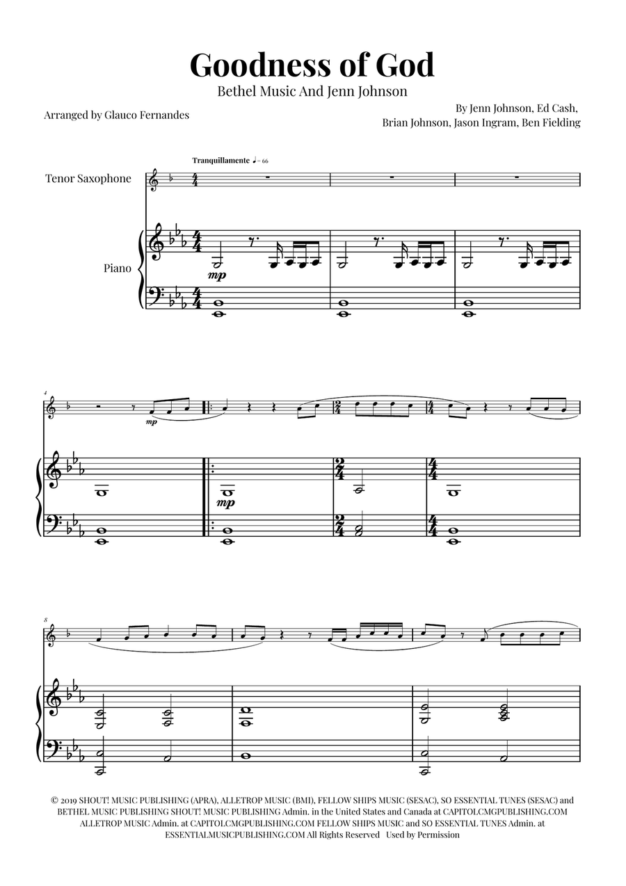 Goodness Of God Tenor Saxophone scores gallery preview page 1