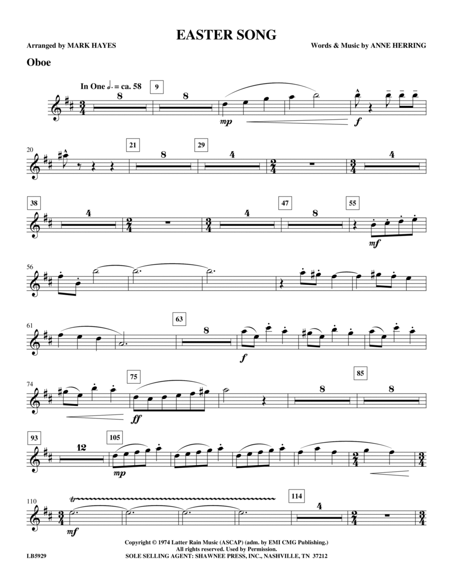 Easter Song - Oboe Easter Song - Oboe Choir scores gallery preview page 1