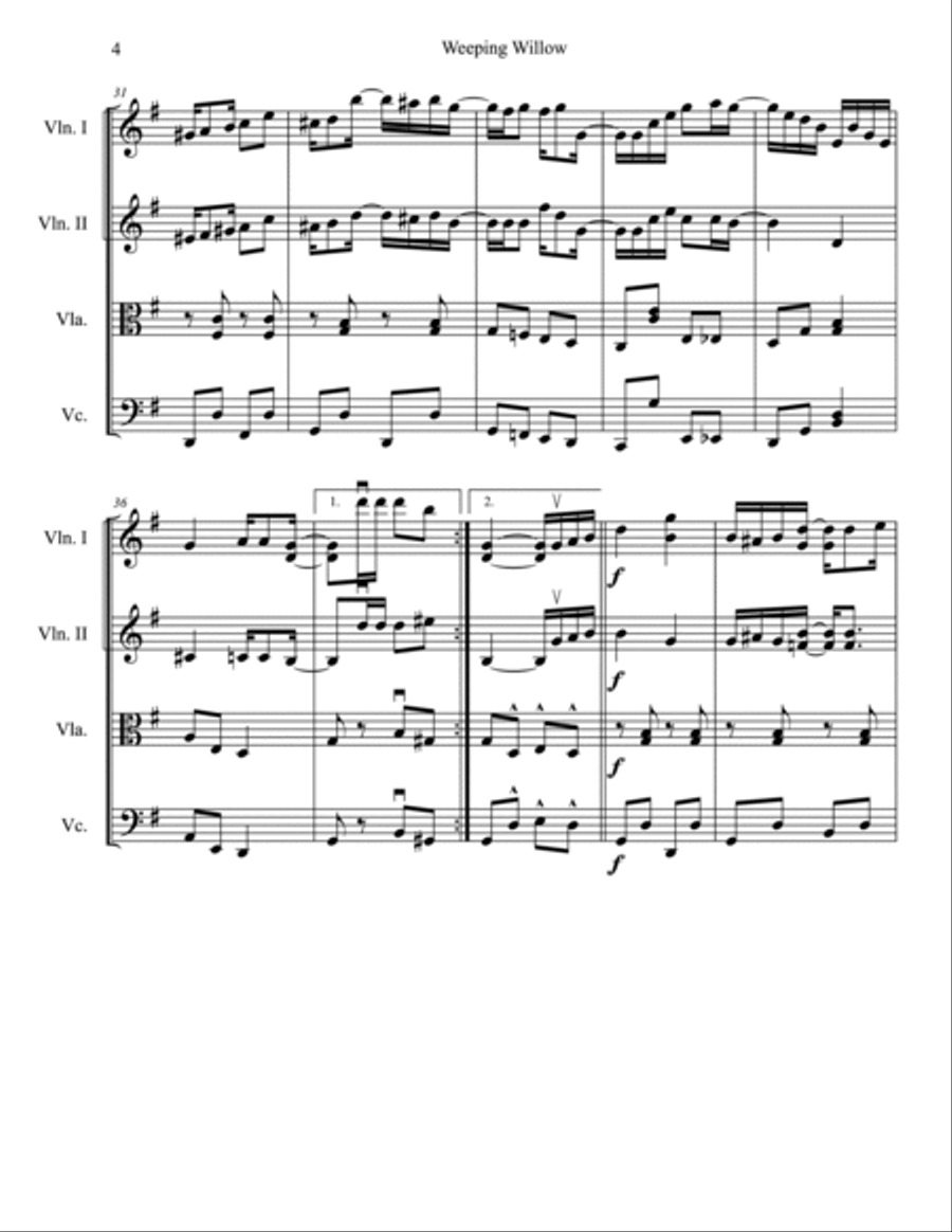 Weeping Willow for String Quartet String Quartet scores gallery preview page 4