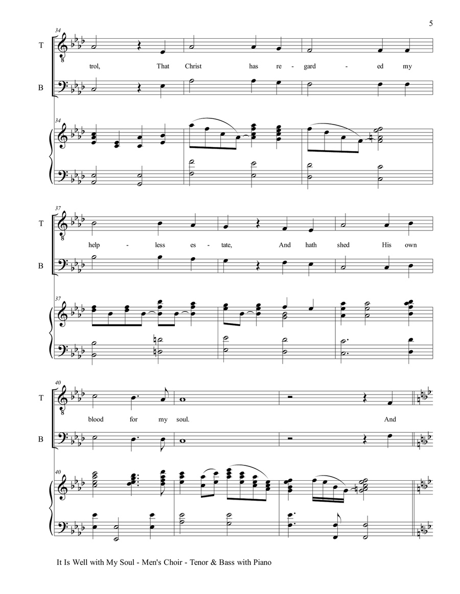 IT IS WELL WITH MY SOUL(Men's Choir - TB with Piano) TB scores gallery preview page 6