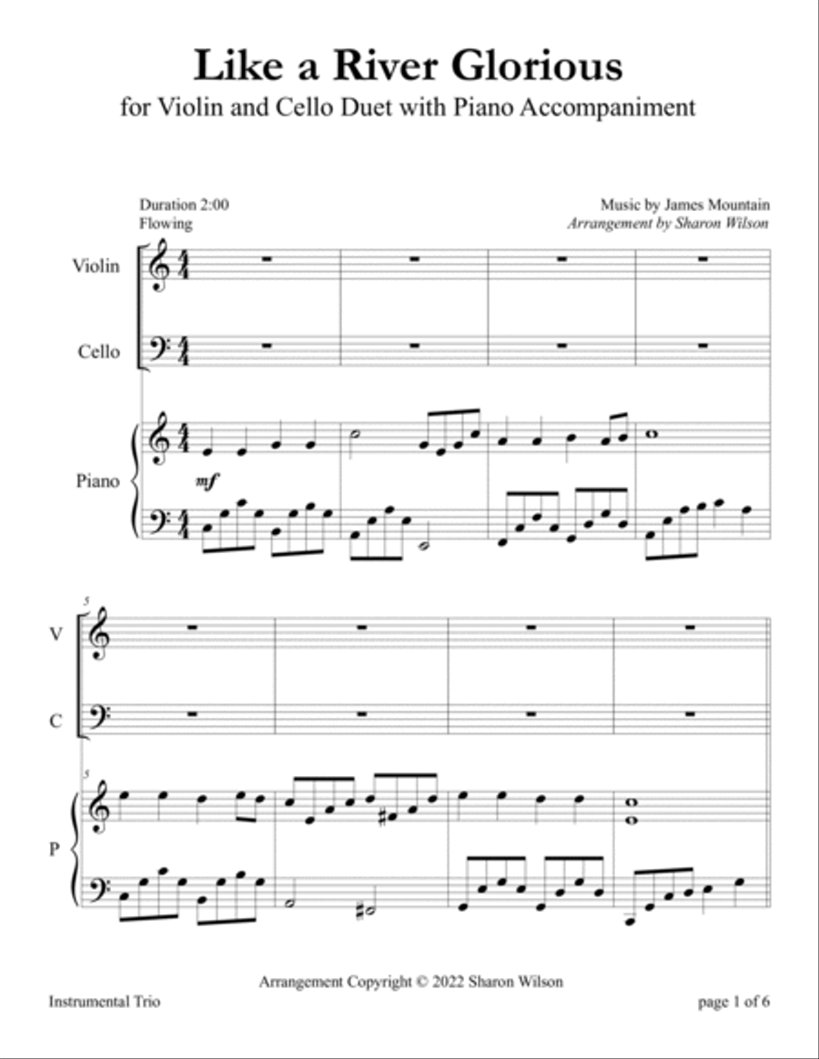 Like a River Glorious (Easy Violin and Cello Duet with Piano Accompaniment) image number null