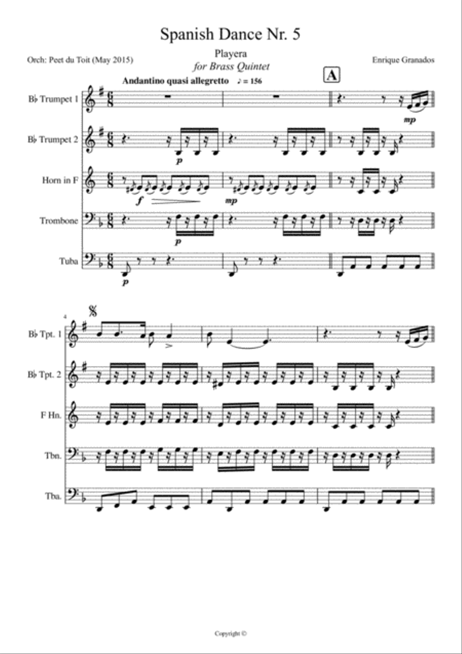Spanish Dance No. 5 (Playera) - Enrique Granados Brass Ensemble scores gallery preview page 1