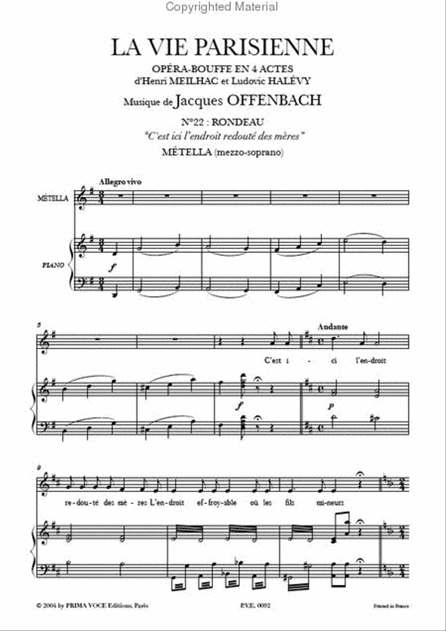 C'est ici l'endroit redoute des meres from La Vie Parisienne Mezzo-Soprano Voice scores gallery preview page 2