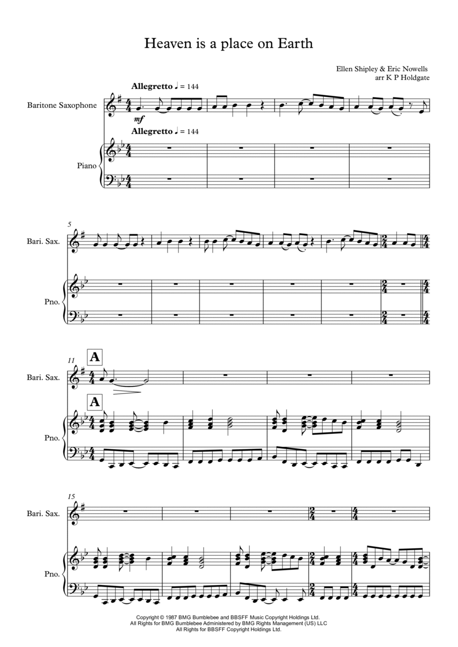 Heaven Is A Place On Earth Baritone Saxophone scores gallery preview page 1
