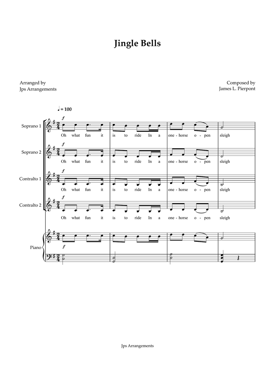 Jingle Bells for Choir and piano in G major SSAA scores gallery preview page 1