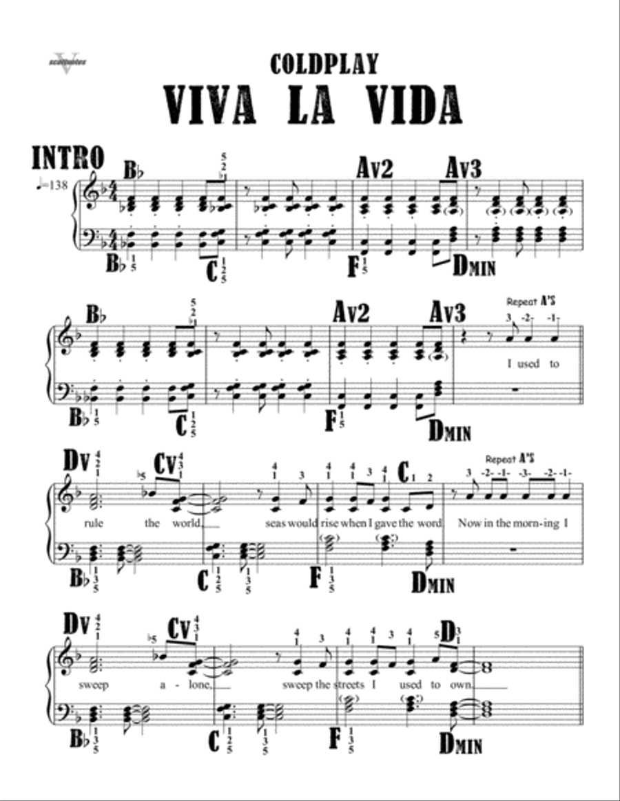 Viva La Vida Easy Piano scores gallery preview page 1