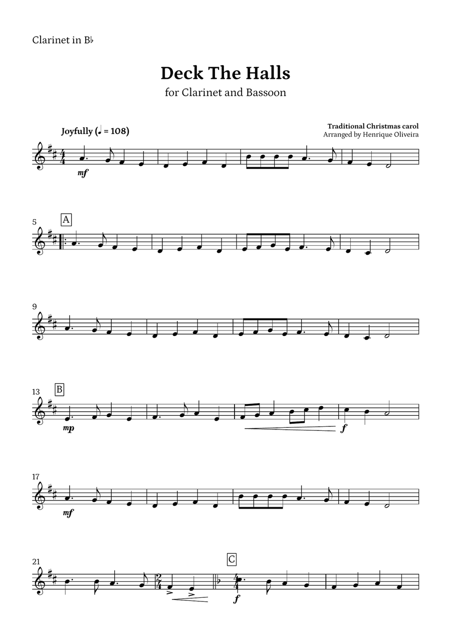 Deck The Halls (Clarinet and Bassoon) | Christmas Carol Deck The Halls (Clarinet and Bassoon) | Christmas Carol Woodwind Duet scores gallery preview page 4