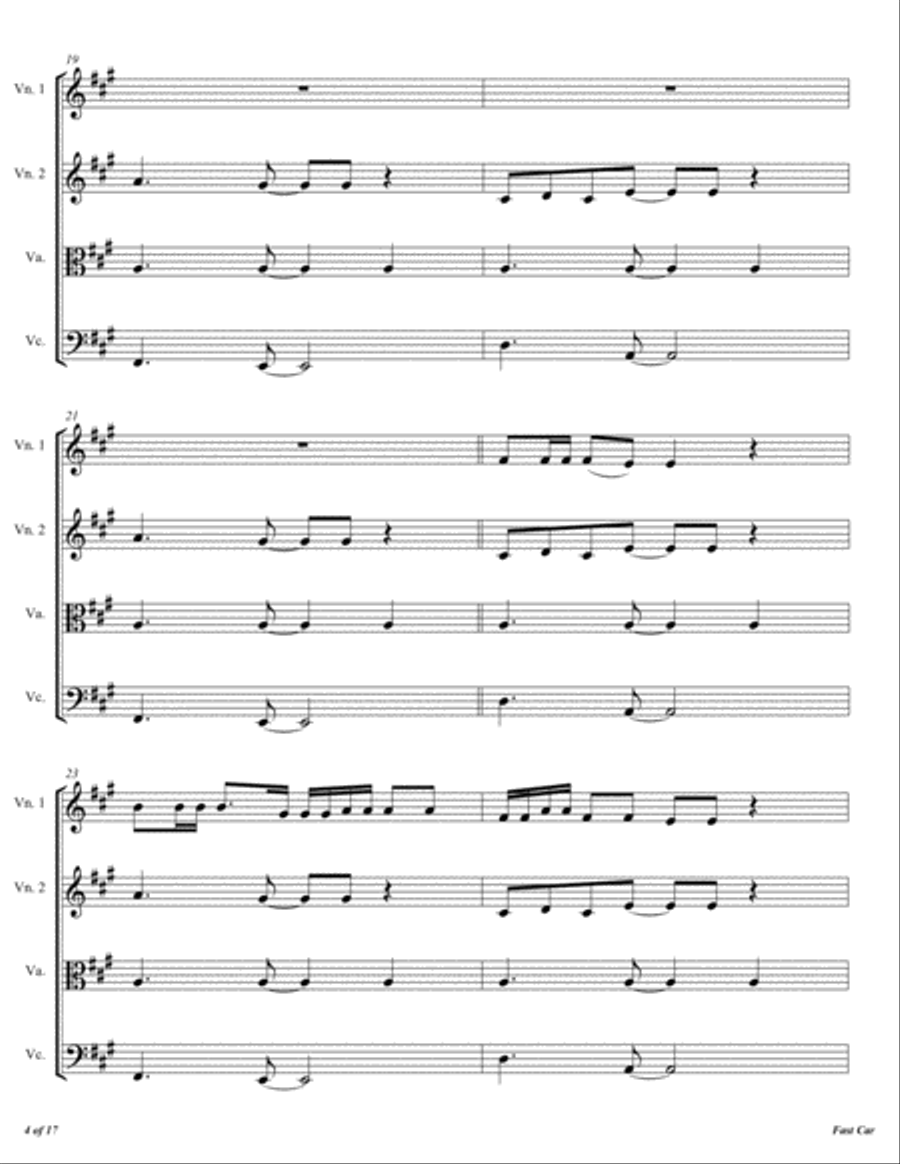 Fast Car String Quartet scores gallery preview page 5