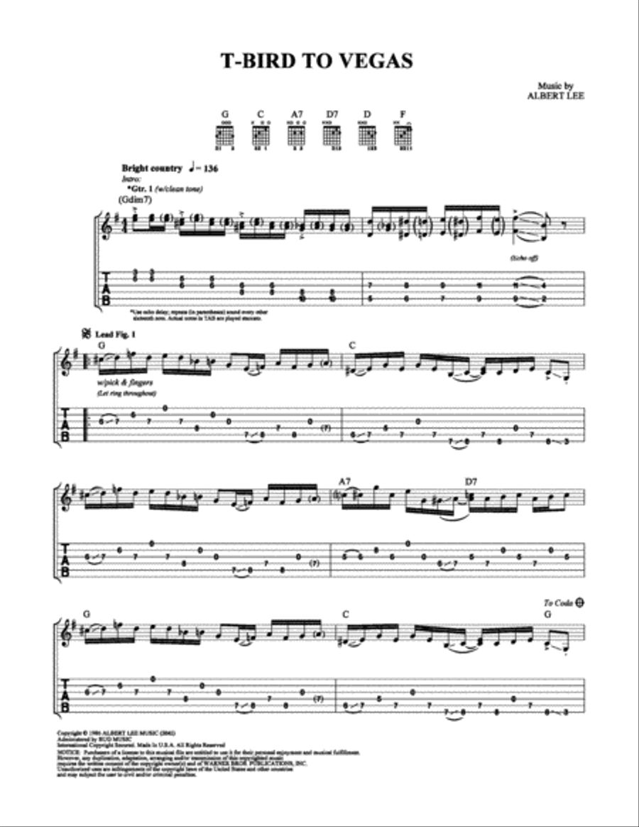 T-Bird to Vegas Electric Guitar scores gallery preview page 1