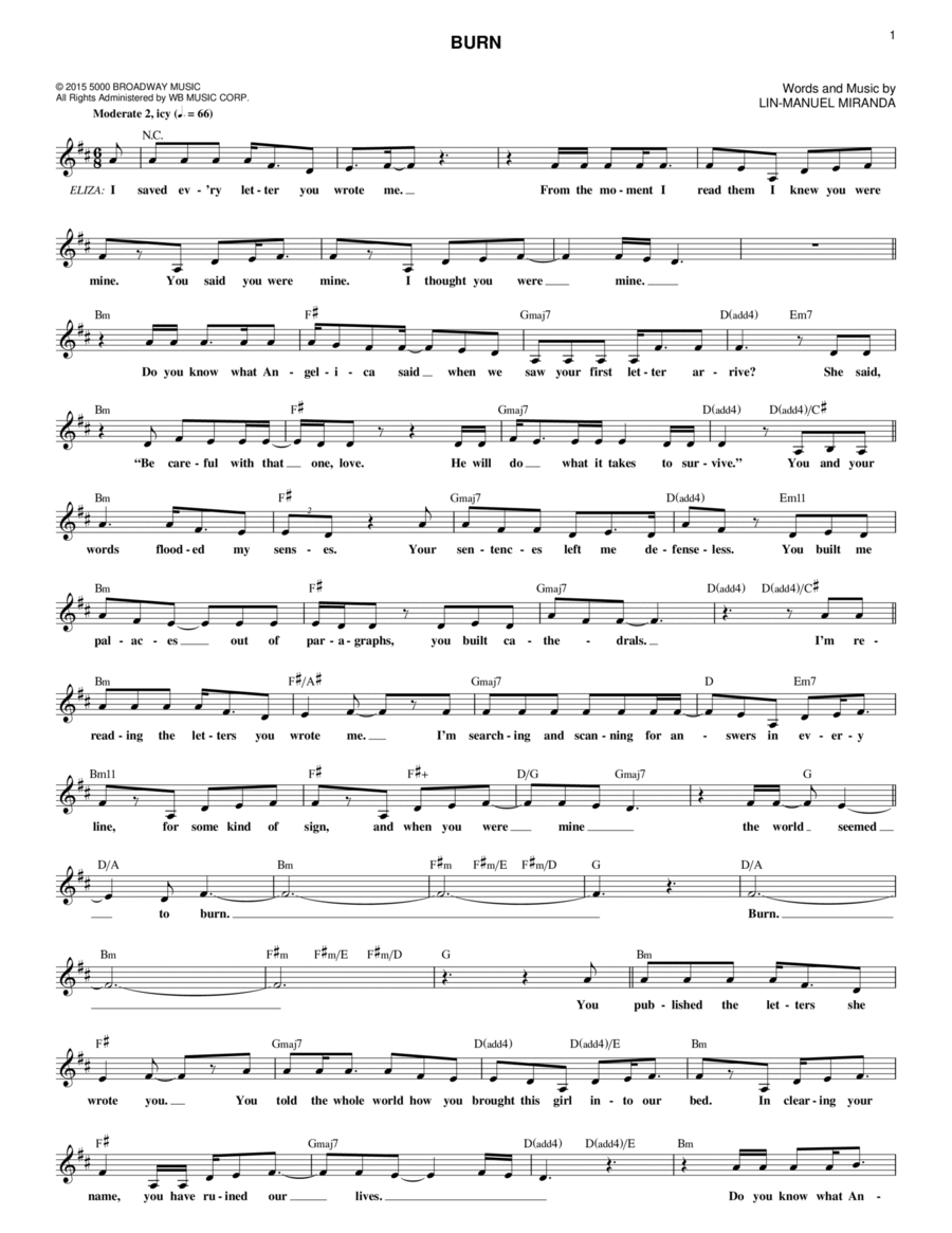 Burn (from Hamilton) Piano scores gallery preview page 1