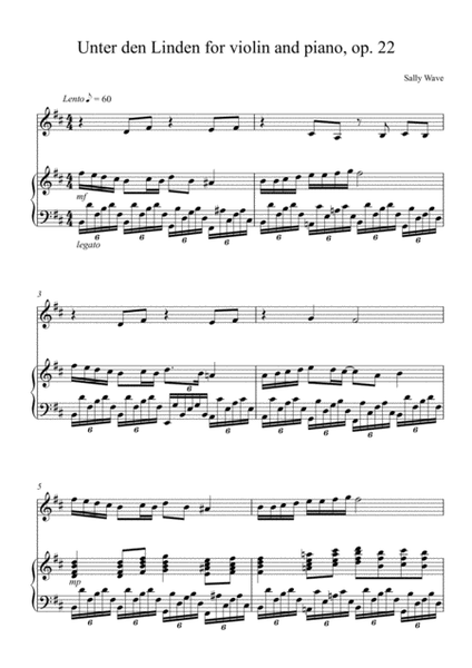 Unter den Linden for violin and piano op 22 - Sally Wave Violin Solo - Digital Sheet Music