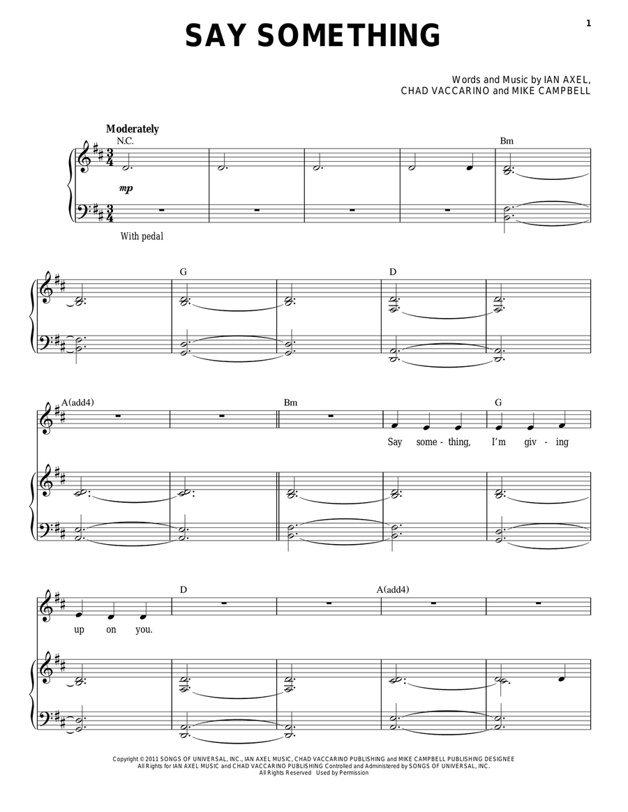 Say Something Say Something Piano, Vocal scores gallery preview page 1