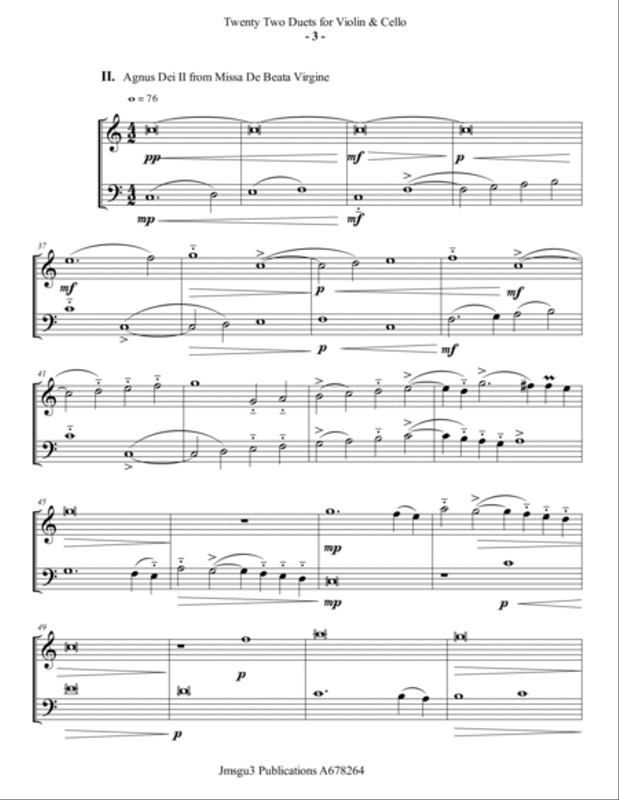 Josquin: 22 Duets for Violin & Cello String Duet scores gallery preview page 3